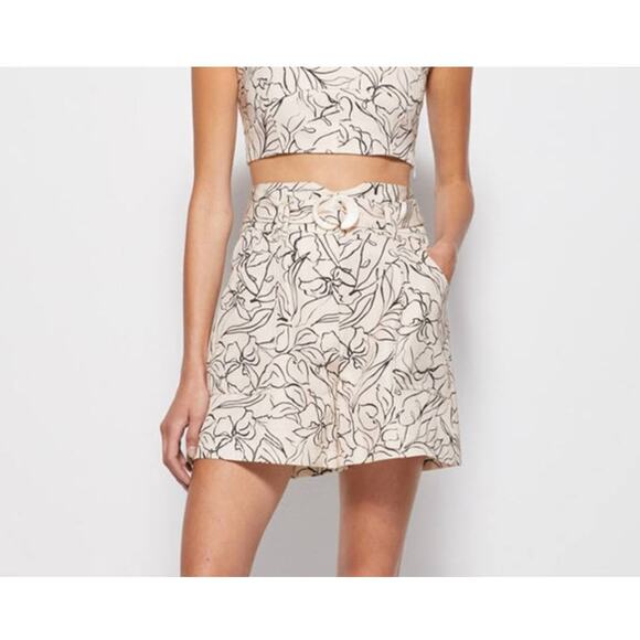Jonathan Simkhai Beige Floral Linen Belted High Waist Shorts Size 14 - Picture 1 of 12